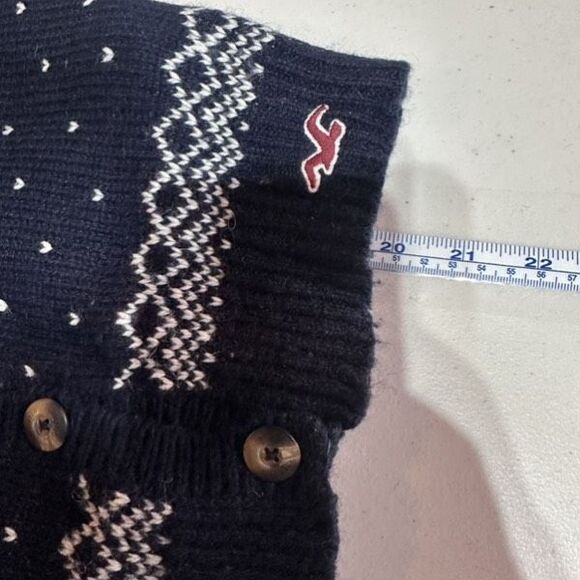 Y2K Hollister Women’s Fair Isle Nordic Navy Blue White Cardigan Size S Wool Blen - Picture 8 of 10